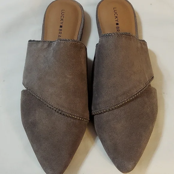 Lucky Brand "Bidimin" gray suede slides / mules. NEW. Sz 11 - Picture 2 of 6